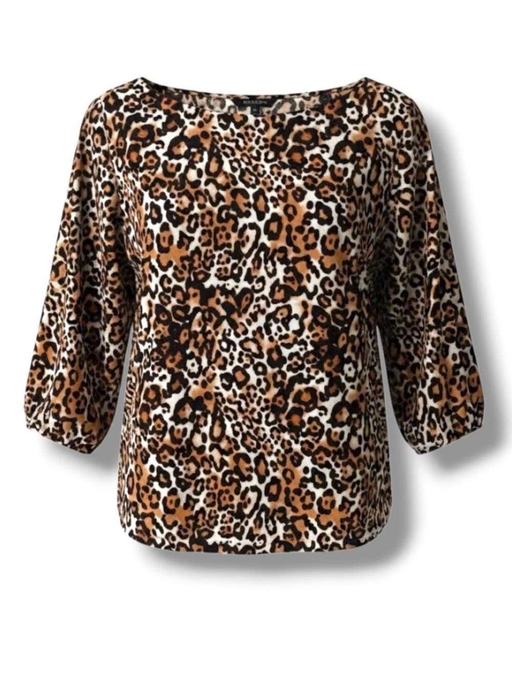 TALBOTS Leopard Print Blouse Tunic Brown Black White 1X